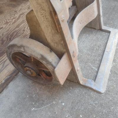 Antique Wood Framed Hamilton Barrel Hand Truck