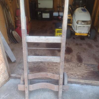 Antique Wood Framed Hamilton Barrel Hand Truck