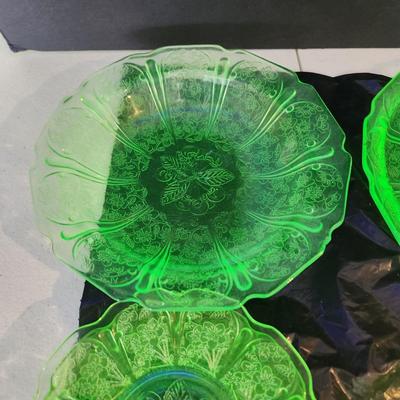 Large Lot of Green Glass Vaseline Uranium Glass Plates, Serving Dishes