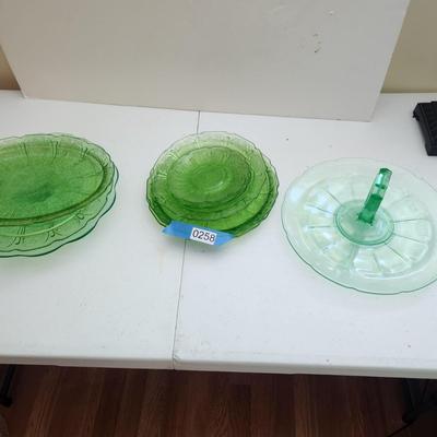 Large Lot of Green Glass Vaseline Uranium Glass Plates, Serving Dishes
