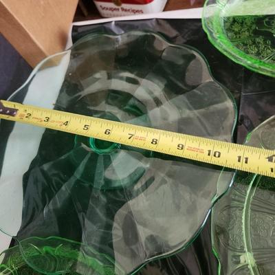 Large Lot of Green Glass Vaseline Uranium Glass Plates, Serving Dishes