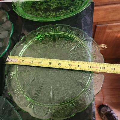 Large Lot of Green Glass Vaseline Uranium Glass Plates, Serving Dishes