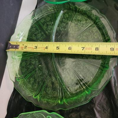 Large Lot of Green Glass Vaseline Uranium Glass Plates, Serving Dishes