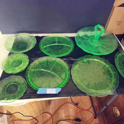 Large Lot of Green Glass Vaseline Uranium Glass Plates, Serving Dishes