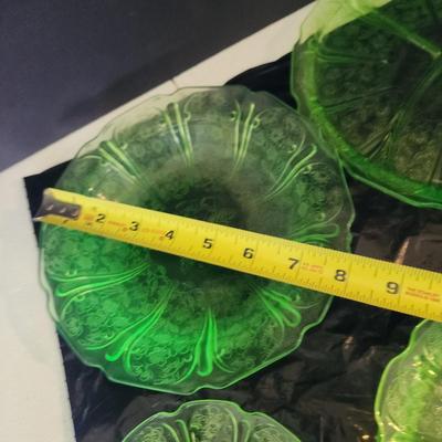 Large Lot of Green Glass Vaseline Uranium Glass Plates, Serving Dishes