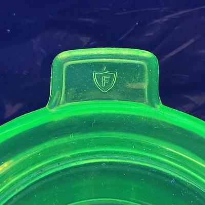 2 Vintage Green Glass Vaseline Uranium Glass Juicers