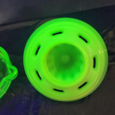 2 Vintage Green Glass Vaseline Uranium Glass Juicers