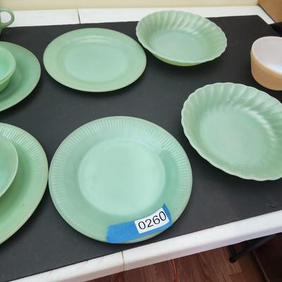 Lot of Fire King Glass Plates Bowls Green