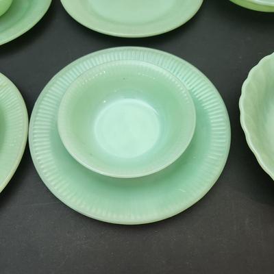 Lot of Fire King Glass Plates Bowls Green