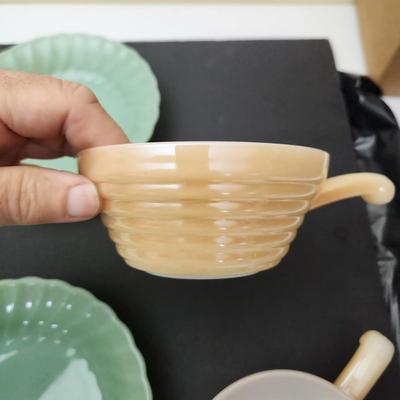 Lot of Fire King Glass Plates Bowls Green