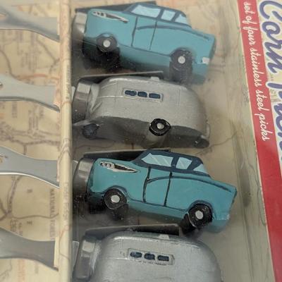 Boston Warehouse Road Trip Corn Picks Set of 4 Retro Car & Camper Stainless Steel