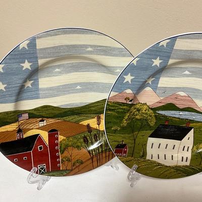 USA Plates and yellow glass bowl
