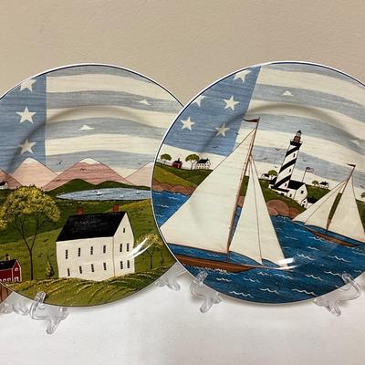 USA Plates and yellow glass bowl