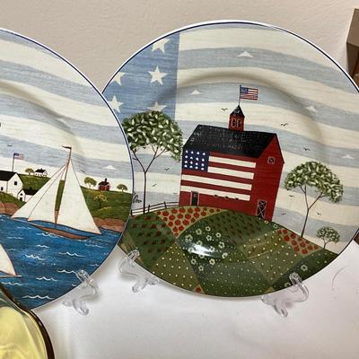 USA Plates and yellow glass bowl