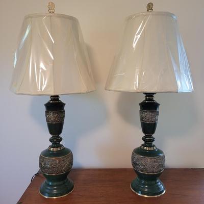 Pair of Asian Influenced Brass Lamps (BB-EL)