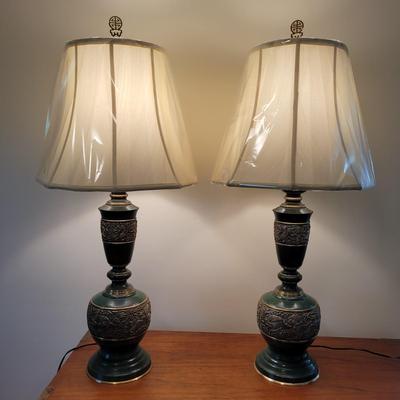 Pair of Asian Influenced Brass Lamps (BB-EL)