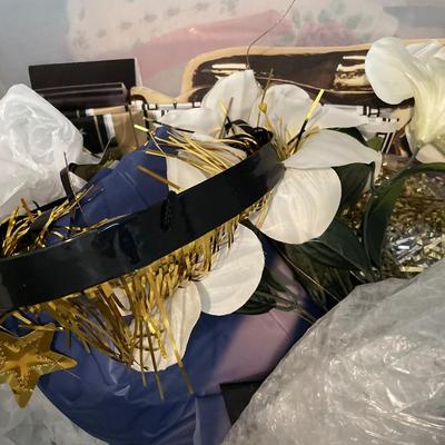 Vintage tin movie projectors & tote with movie party items