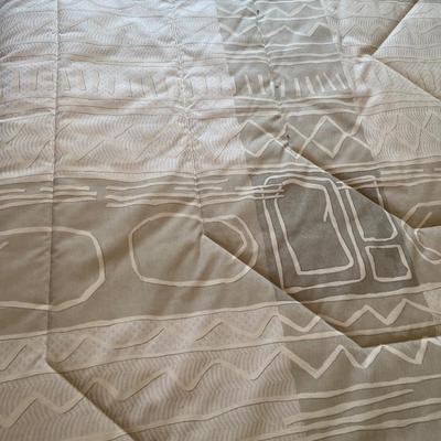 Queen: size mattress, bedding, headboard, and frame