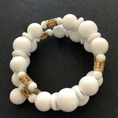 Vintage white beaded wrap bracelet