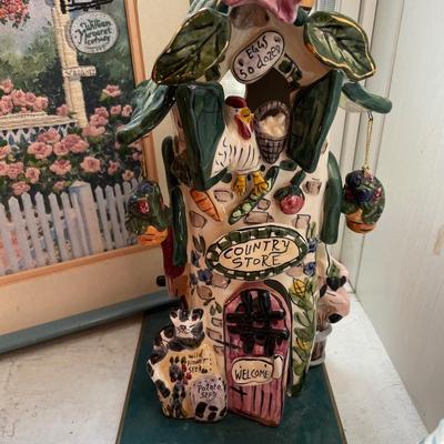 Embroidery art with ceramic country store