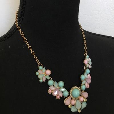 Super cute, cotton candy, colored rhinestone, gold tone, statement, necklace