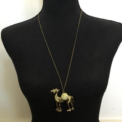 Bronze, toned, camel statement, necklace, rhinestone camel