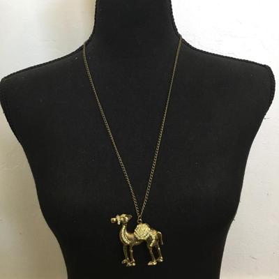 Bronze, toned, camel statement, necklace, rhinestone camel