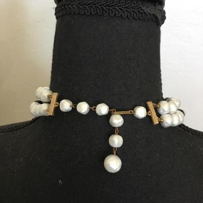 Beautiful, vintage, chunky faux, pearl black and white in Crystal Aurora Borealis bead, double strand, choker necklace