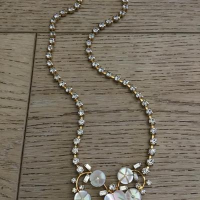 Vintage mother of pearl Giardinetti necklace carved floral lavaliere marked Germany
