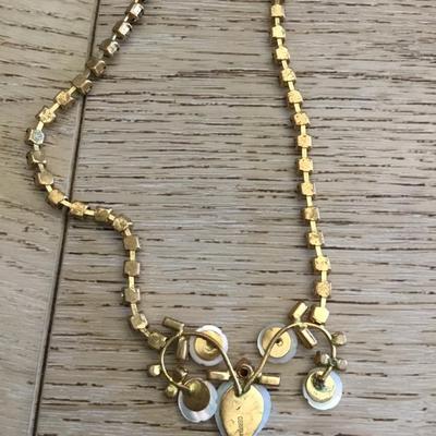 Vintage mother of pearl Giardinetti necklace carved floral lavaliere marked Germany
