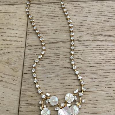Vintage mother of pearl Giardinetti necklace carved floral lavaliere marked Germany