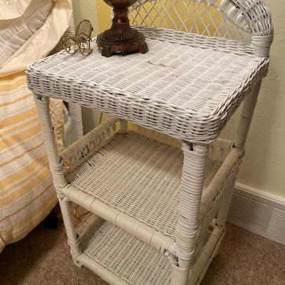 White Wicker nightstand and mirror