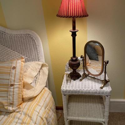 White Wicker nightstand and mirror