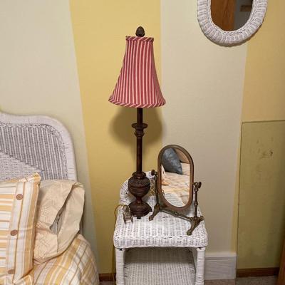 White Wicker nightstand and mirror