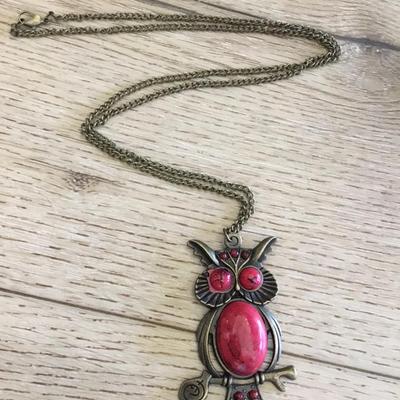 Bronze, tone owl statement, necklace