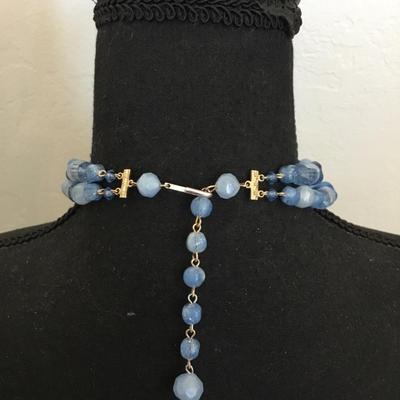Beautiful, vintage, blue beaded double strand, choker necklace