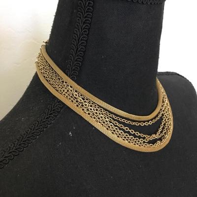 Beautiful mesh, gold tone, chain, multi, layered choker, statement, necklace, vintage, Coro