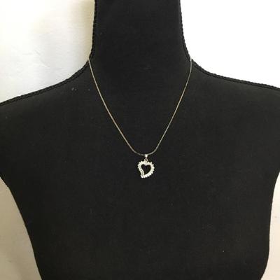 Vintage Silver-tone rhinestone heart necklace