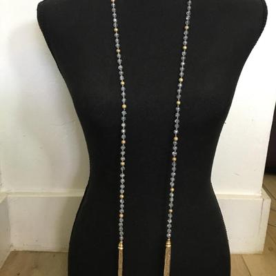 Beautiful, vintage, crystal bead, gold tone, tassel necklace