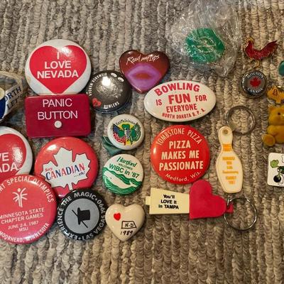 Buttons, pins and keychains