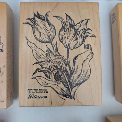 Lot of 15 Wooden Rubber Stamps Flowers Roses Tulips Lilac Iris Botanical Crafting