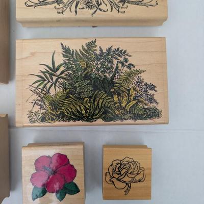 Lot of 8 Wooden Rubber Stamps Flowers Roses Ferns Calla Lily Swan Scene Botanical Crafting