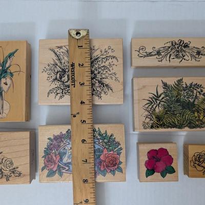 Lot of 8 Wooden Rubber Stamps Flowers Roses Ferns Calla Lily Swan Scene Botanical Crafting