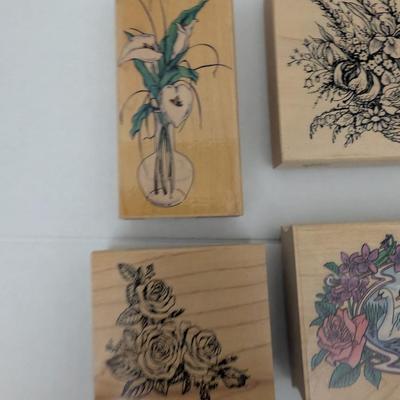 Lot of 8 Wooden Rubber Stamps Flowers Roses Ferns Calla Lily Swan Scene Botanical Crafting