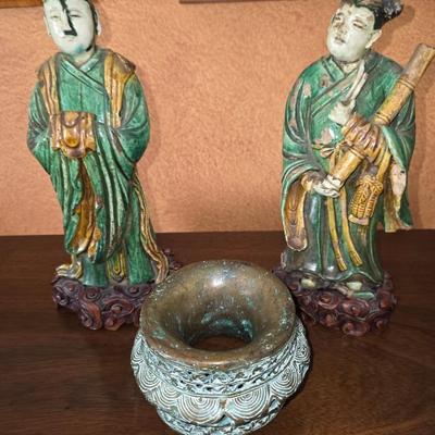 Pair of Oriental Court Attendance Figurines
