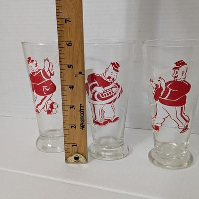 Vintage Marching Band Drinking Glasses Set of 3 Red & White Musician Design