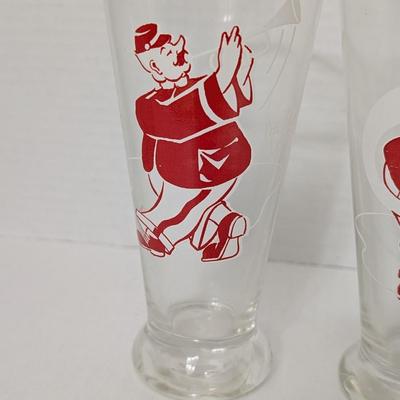 Vintage Marching Band Drinking Glasses Set of 3 Red & White Musician Design