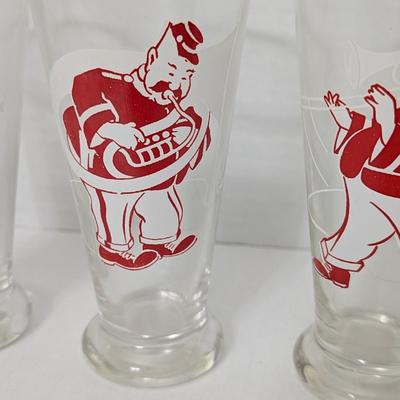 Vintage Marching Band Drinking Glasses Set of 3 Red & White Musician Design