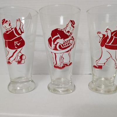 Vintage Marching Band Drinking Glasses Set of 3 Red & White Musician Design