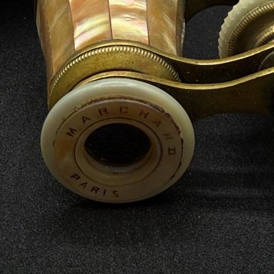 LOT 62H: Antique Marchand Brass and Mother of Pearl Opera Glasses - Made in Paris - With Case